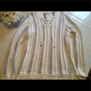 Calvin Klein off white ribbed V-neck sweater